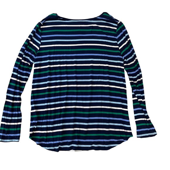 Gap Factory Luxe Long Sleeve Striped Tee Women's Size XL Navy Scoop Neck Rayon - Picture 2 of 9